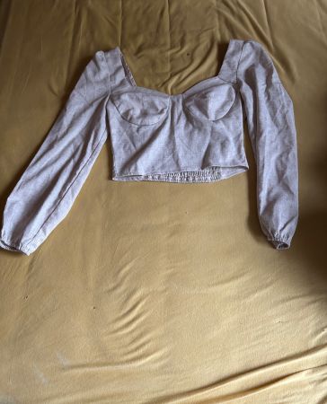 Crop top beige manches longues bouffantes, femme taille XS