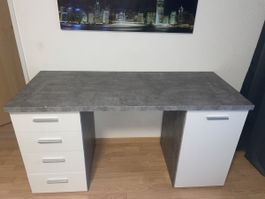 Grau-Weisser Schreibtisch mit Schubladen