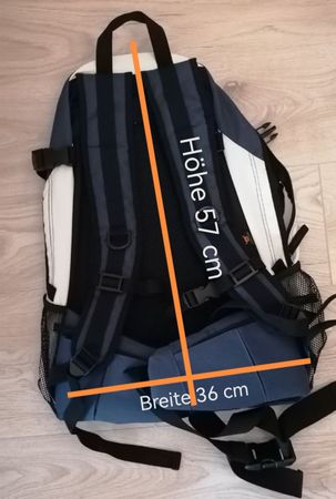 Wanderrucksack mit Hüftgurt, blau/weiss, viel Stauraum