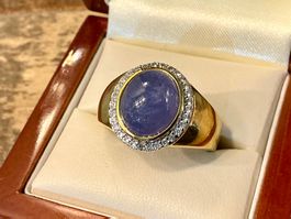 VINTAGE RING STERLING 925 VERGOLDET LAVENDEL JADE GR.63