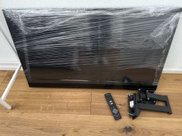 Fernseher mit Wandhalterung und Fernbedienung