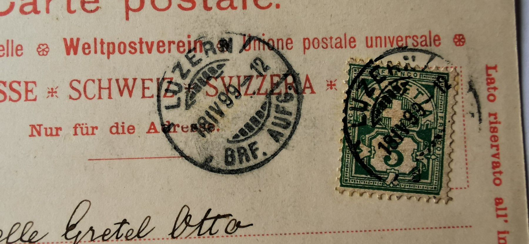Tutti i francobolli: Carte postale Weltpostverein 1899 – Usato da Aadorf venduto da Chnorli-Furz 2