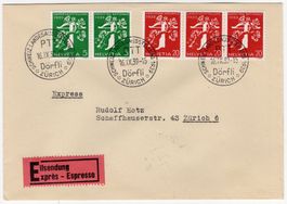 Landi 1939 - Zusammenhängende MiF auf lokalem Express Beleg
