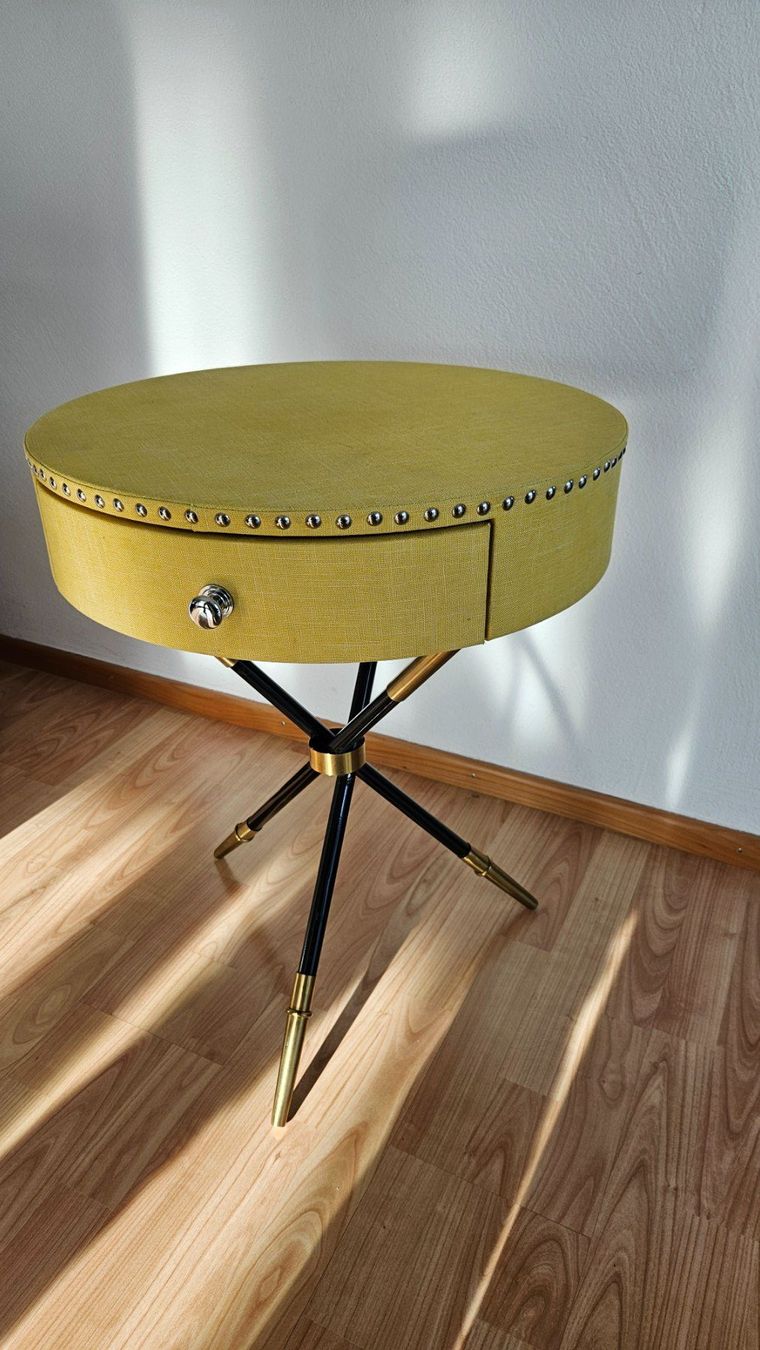 Tische: Designer Trommeltisch gelb gold – Gebraucht aus Untervaz von FullFlap777
