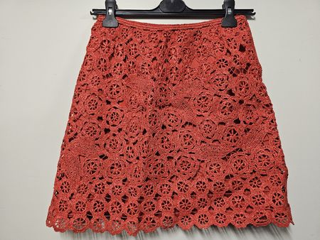 Jupe Vintage/Rouge Orangé/Dentelle/Raffia/Bohème Chic/T:S