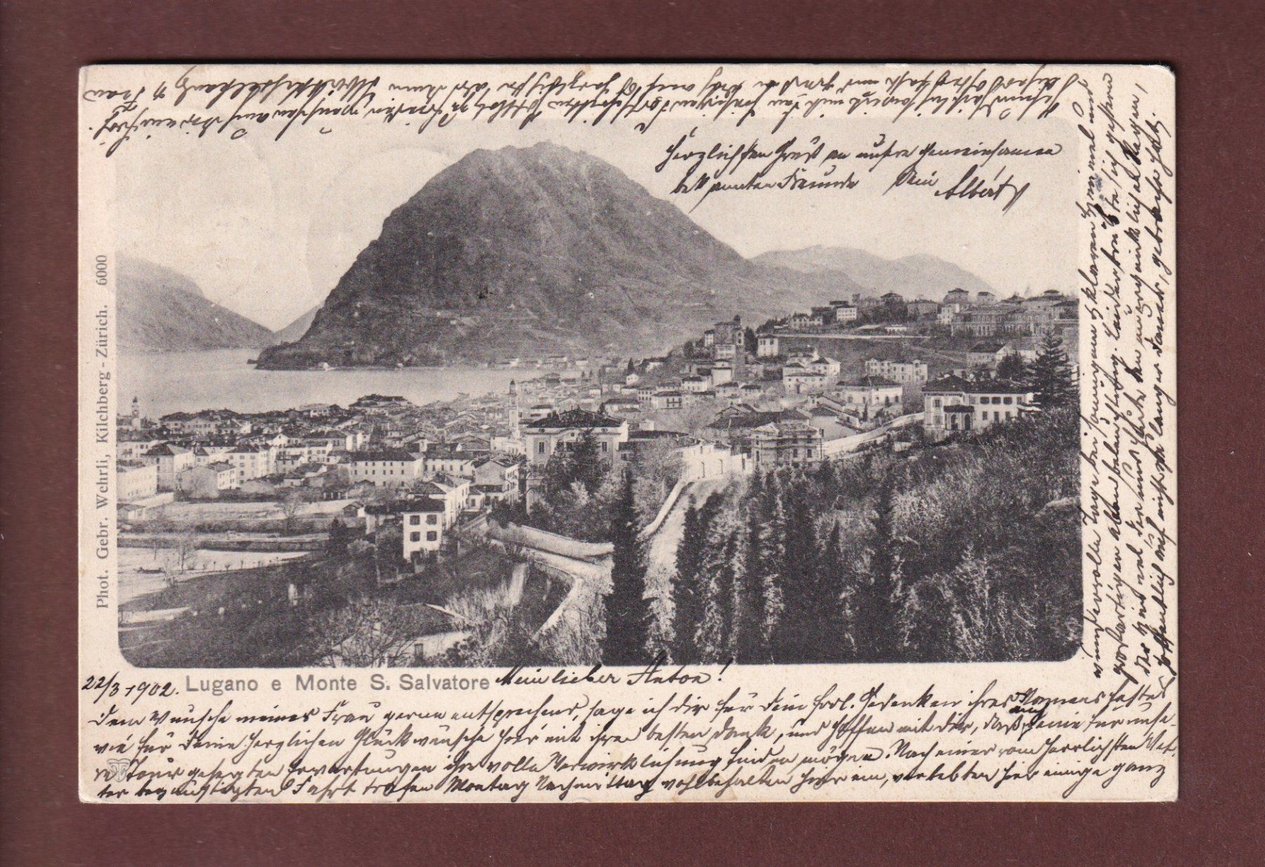 Cartoline postali: LUGANO e Monte s. Salvatore - 1902 – Usato da Pully venduto da nicecards
