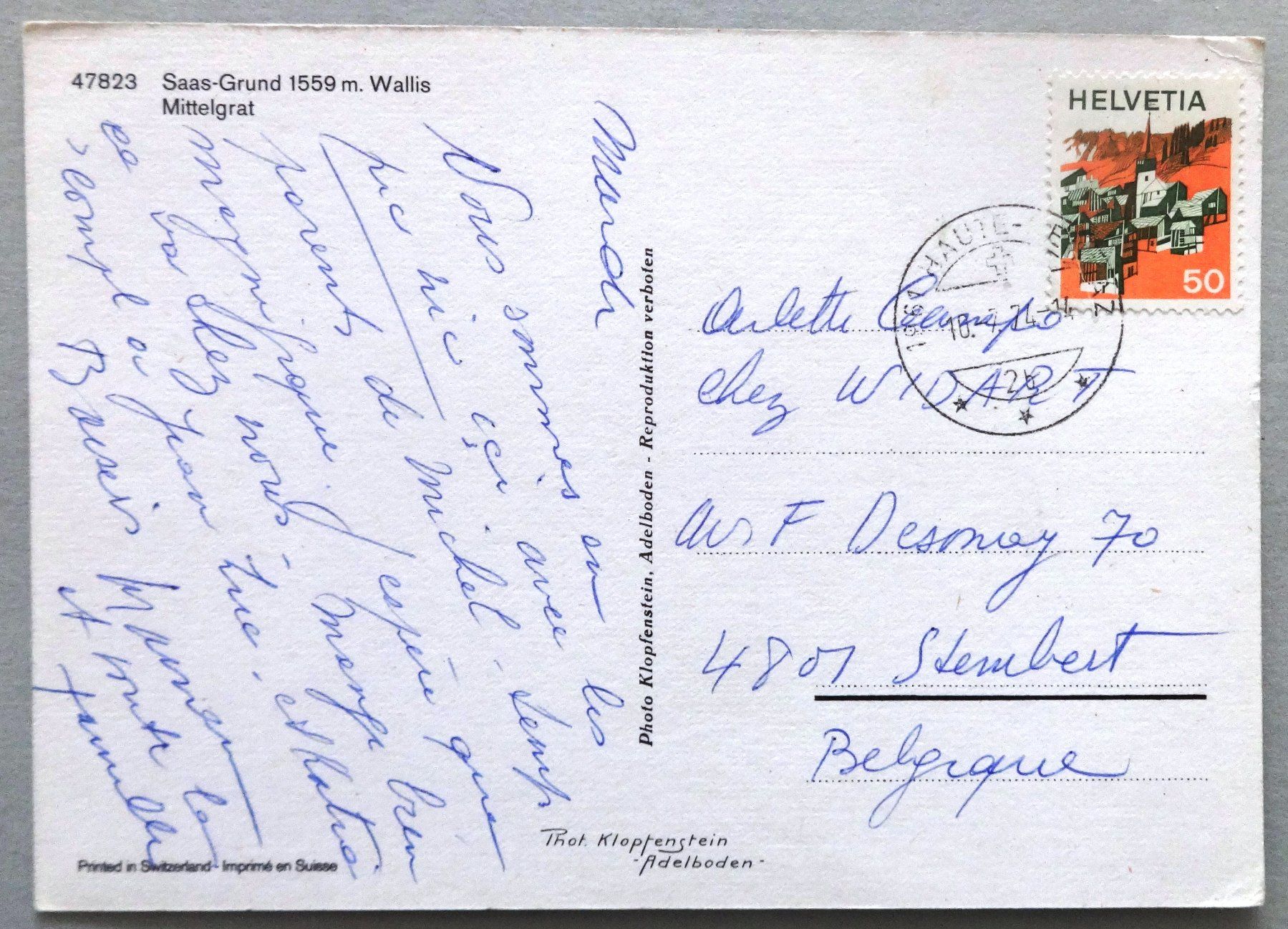 Cartoline postali: Saas-Grund 1559 m, Mittelgrat – Usato da Fétigny venduto da Billy2miny 1