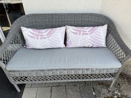 Gartenbank mit Polster und Kissen grau  
