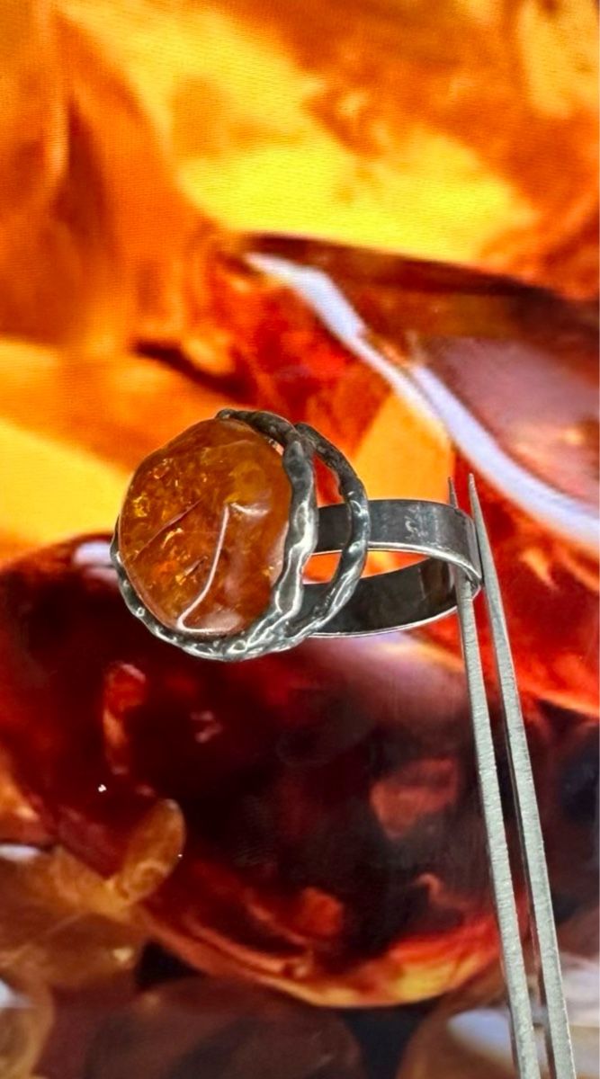 Ringe: Silberring Bernstein Gr. 54 Vintage Unikat Schmuck – Gebraucht aus Untersiggenthal von Jaymoni