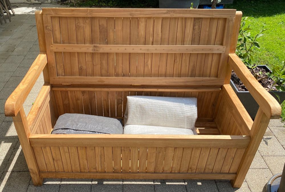 Gartenbank Truhenbank aus Teak Holz (130 cm) Kaufen auf Ricardo