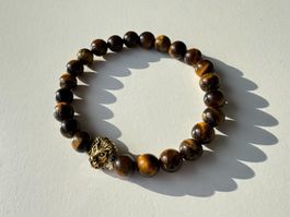 Bracelet tête de lion et perles oeil de tigre