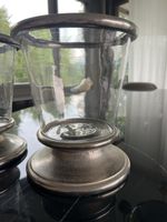 2 Vintage Glass Windlichter Metal Base