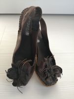 🤩PREGUNTA LEDER-BLUMEN KEIL-ESPADRILLES-SANDALEN BRAUN