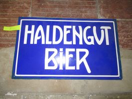 Haldengut Bier Emailschild Blau Weiss Original selten Nr.3