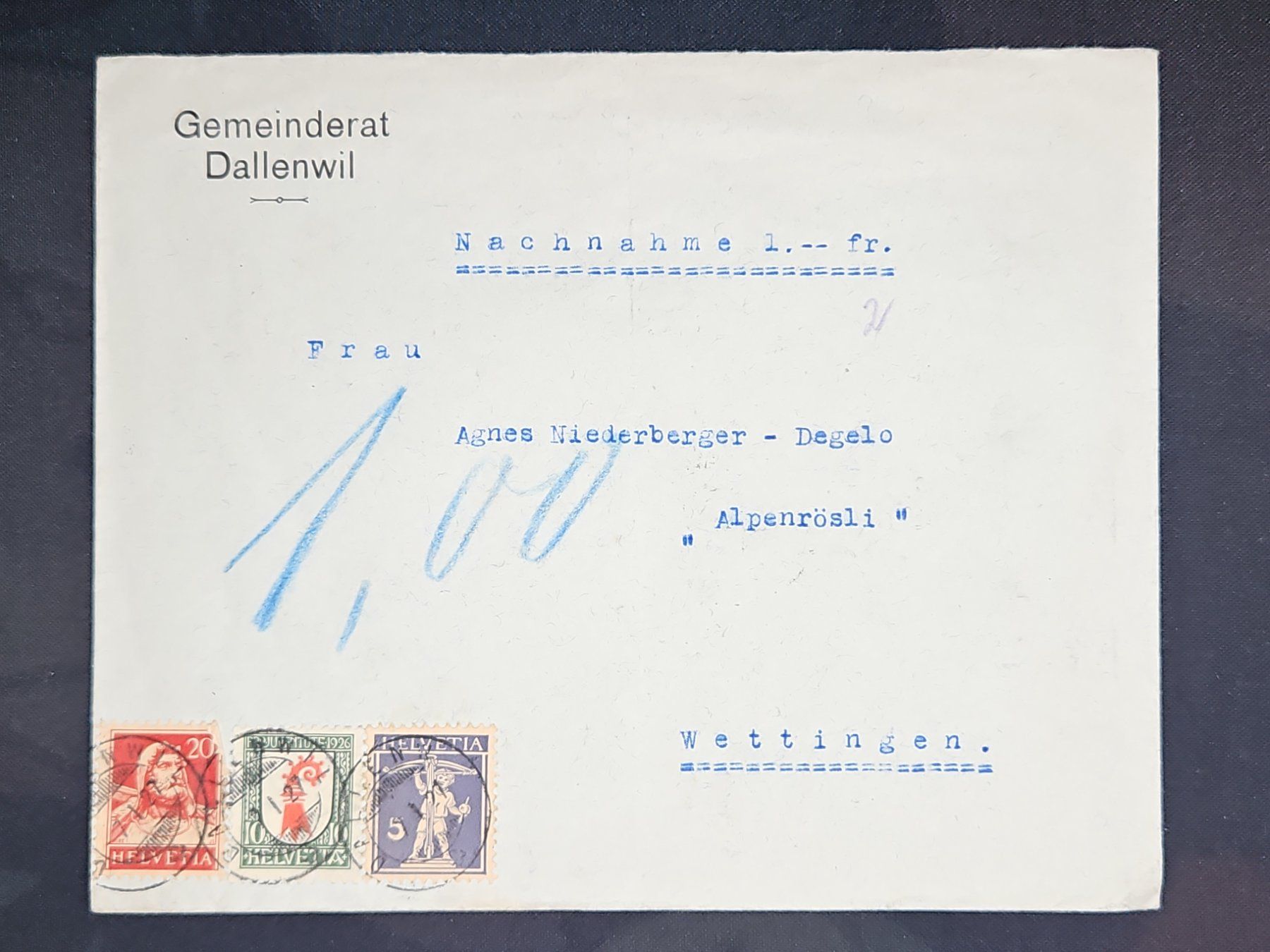 Alle Briefmarken: CL08 Enveloppe + Timbre Suisse 1927 – Gebraucht aus Cousset von Patrick_Collections