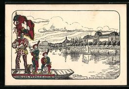 Neuchâtel, Uferpartie, Boot mit Wächte