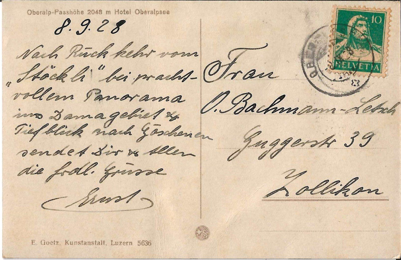 Cartoline postali: Karte Oberalp-Passhöhe 1928 – Usato da Zürich venduto da Philacat11 1