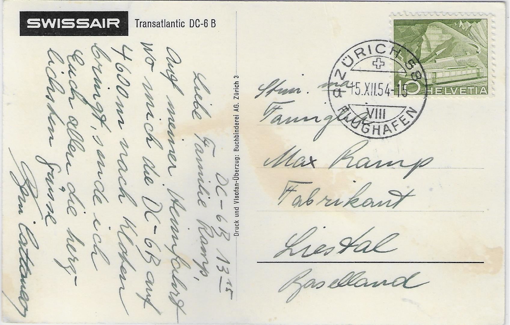 Cartoline postali: Swissair Transatlantic DC-6 B – Usato da Ettingen venduto da Kartenplanet 1
