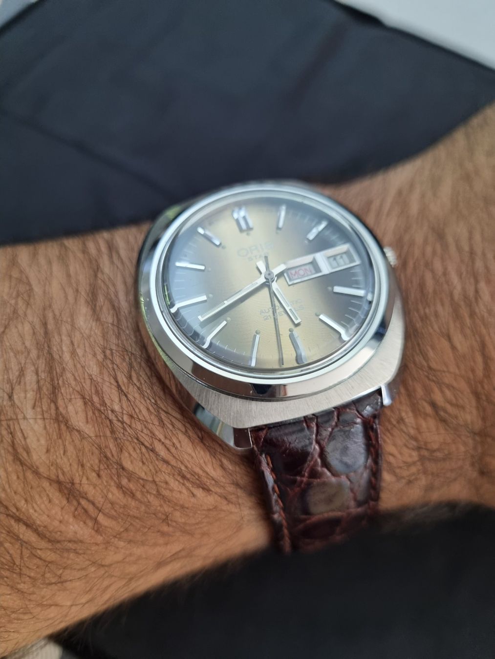 Oris Orologi: Magnifique et rare ORIS STAR Automatic Tons Havane Smokey – Usato da CHAMBESY venduto da HDS_Geneve 3