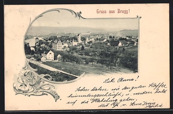 Ansichtskarten: AK Brugg, Teilansicht, 1898 – Gebraucht aus Berlin von bartko-reher