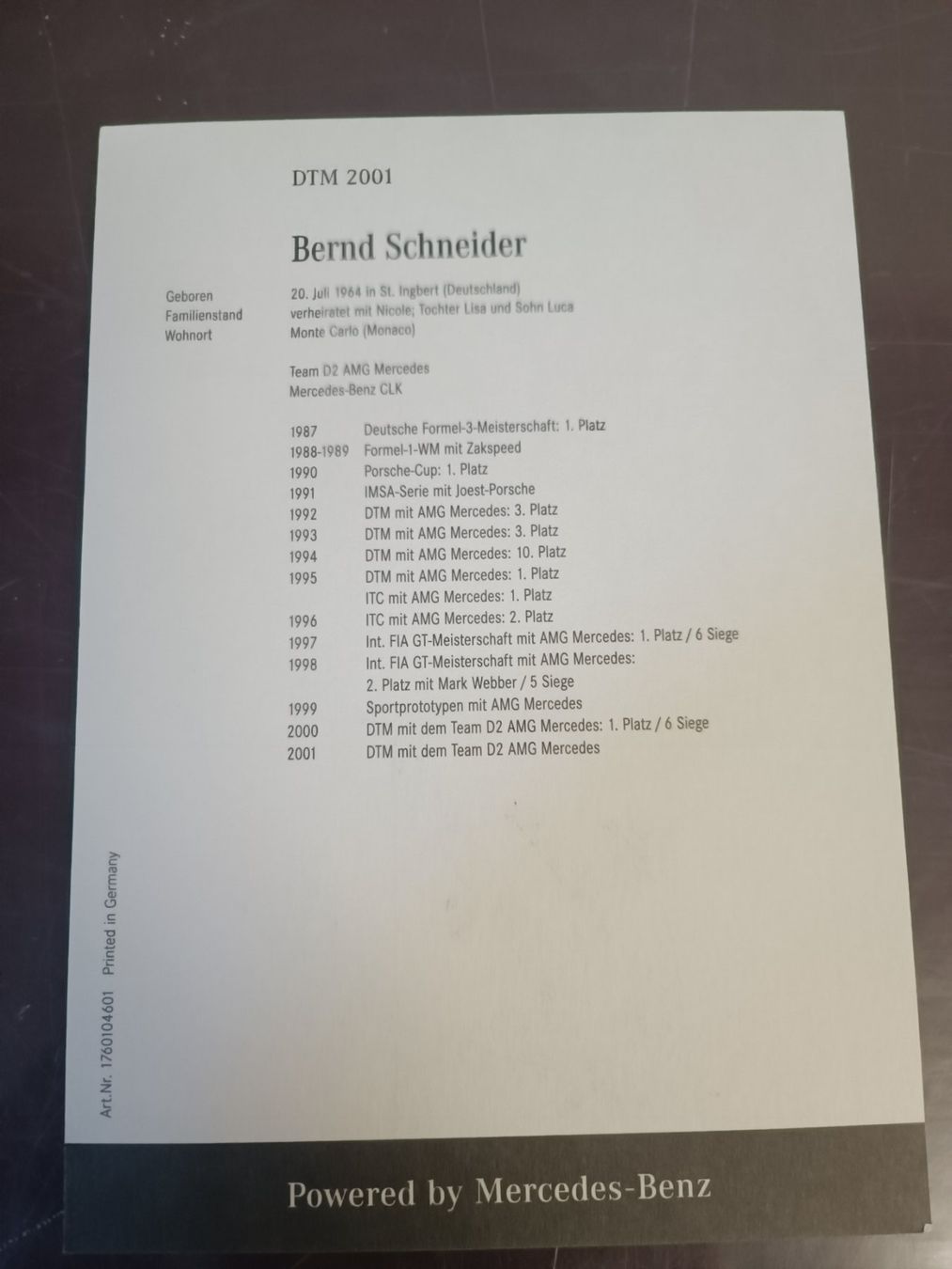Autografi: Bernd Schneider  - handsigniert - Motorsport – Usato da Menziken venduto da Artographs 1