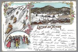 1897, LEYSIN EN HIVER, JOLIE LITHO, CACHET AU VERSO!