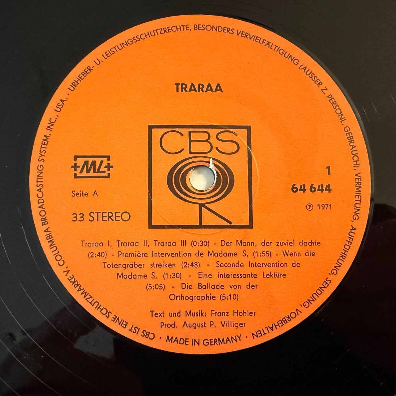 Dischi in vinile: FRANZ HOHLER - TRARAA! – Usato da Zürich venduto da fehlton 4