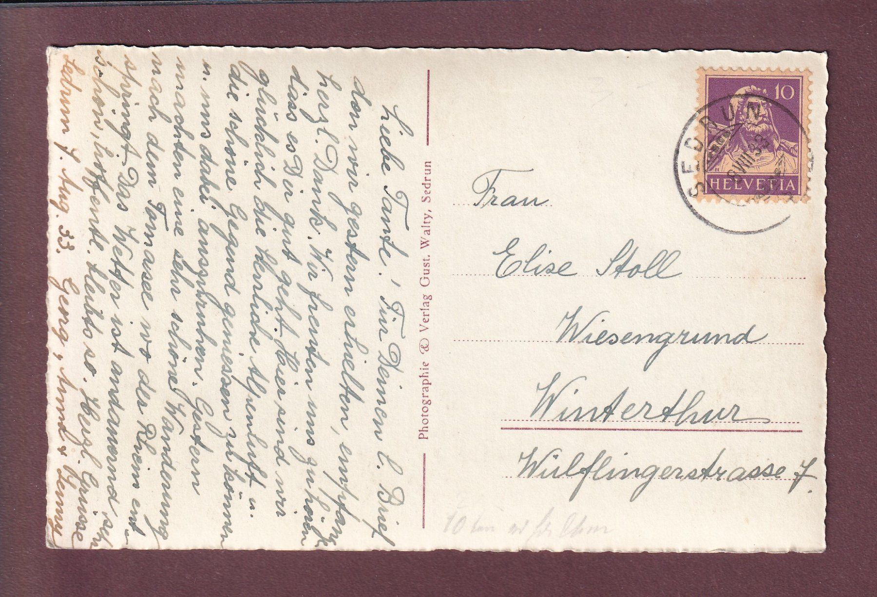 Cartoline postali: SEDRUN - Piz Badus - Oberalppass - 1933 – Usato da Pully venduto da nicecards 1