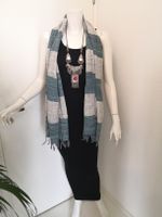 🤩BOHO-CHIC HANDGEMACHTE STRICK SCHAL BLAU-WEISS NEU