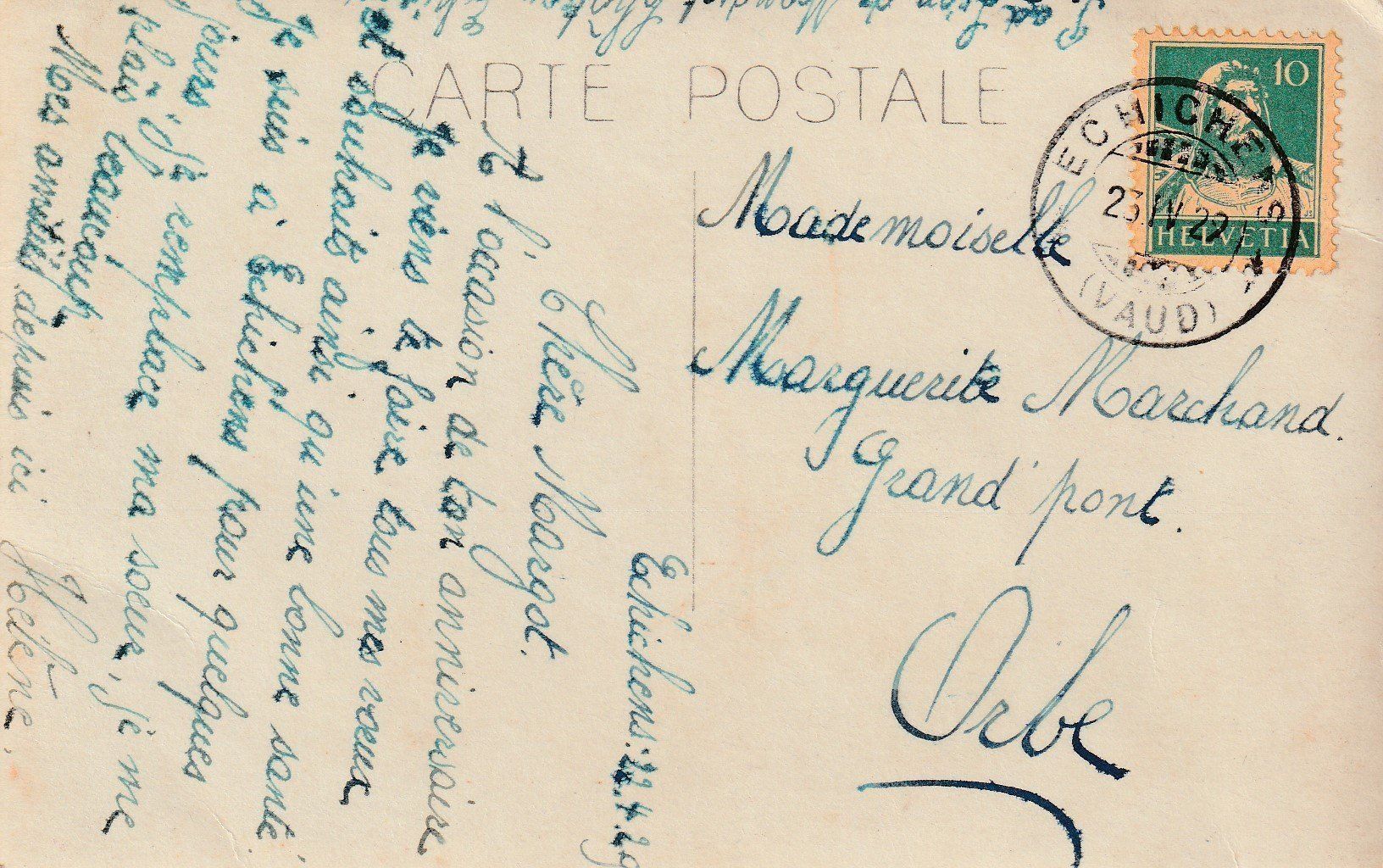 Cartoline postali: AK Echichens gel. 23.4.1929 – Usato da Fribourg venduto da schnalla92 1