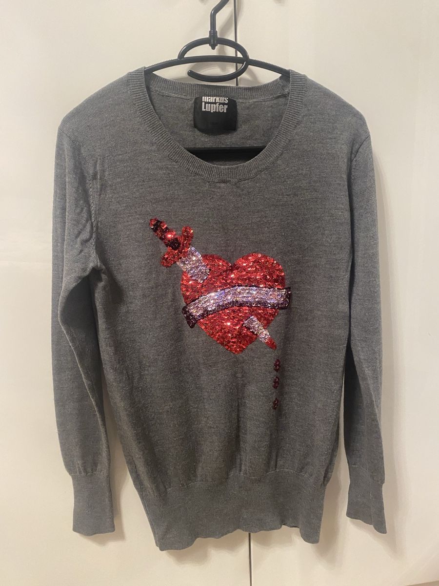 Maglioni & Felpe: Markus Lupfer Sequin Heart Sweater Size S – Usato da Grand-Lancy venduto da catallegra1976 1