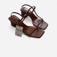 MANGO leather look brown strappy sandals size 41 | NEW