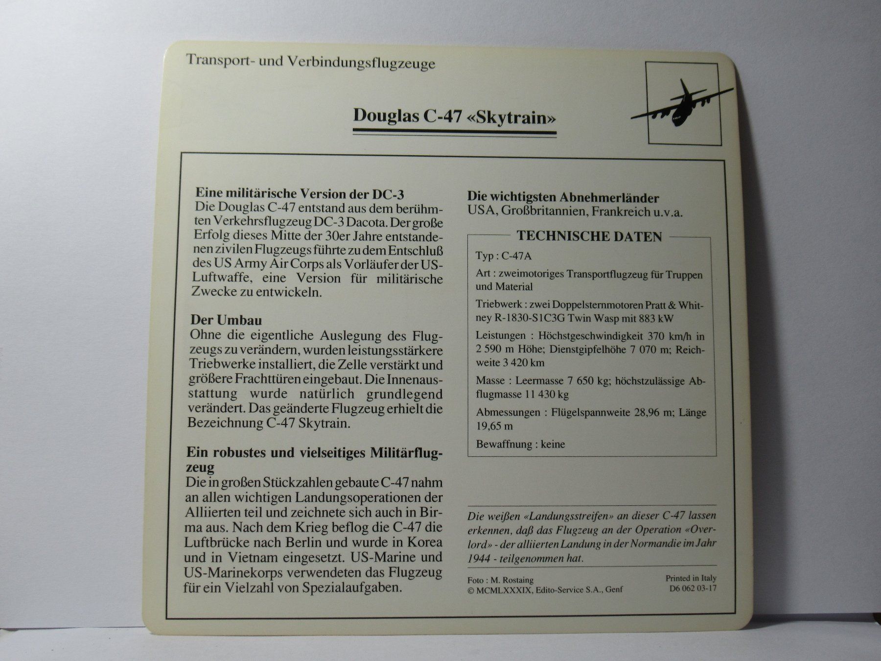 Poster & Bilder: Flugzeug  ,  Douglas C - 47  <<  Skytrain >> – Gebraucht aus Grenchen von Bluemchen1900 1