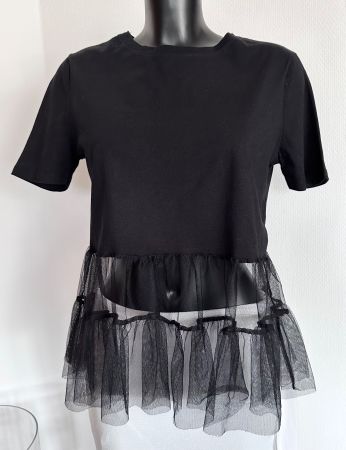 Gr 38 / M ZARA Shirt mit Tüll schwarz
