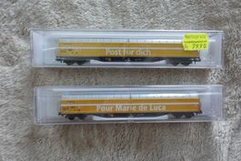 2 Eisenbahnwagen der Post Fleischmann Spur N