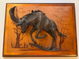 Vintage 3D Kupfer-Wandrelief Antilope – Pat Johnson Original
