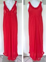 Négligée Gr. S lang rot Nylon Rüschen VINTAGE 1960s