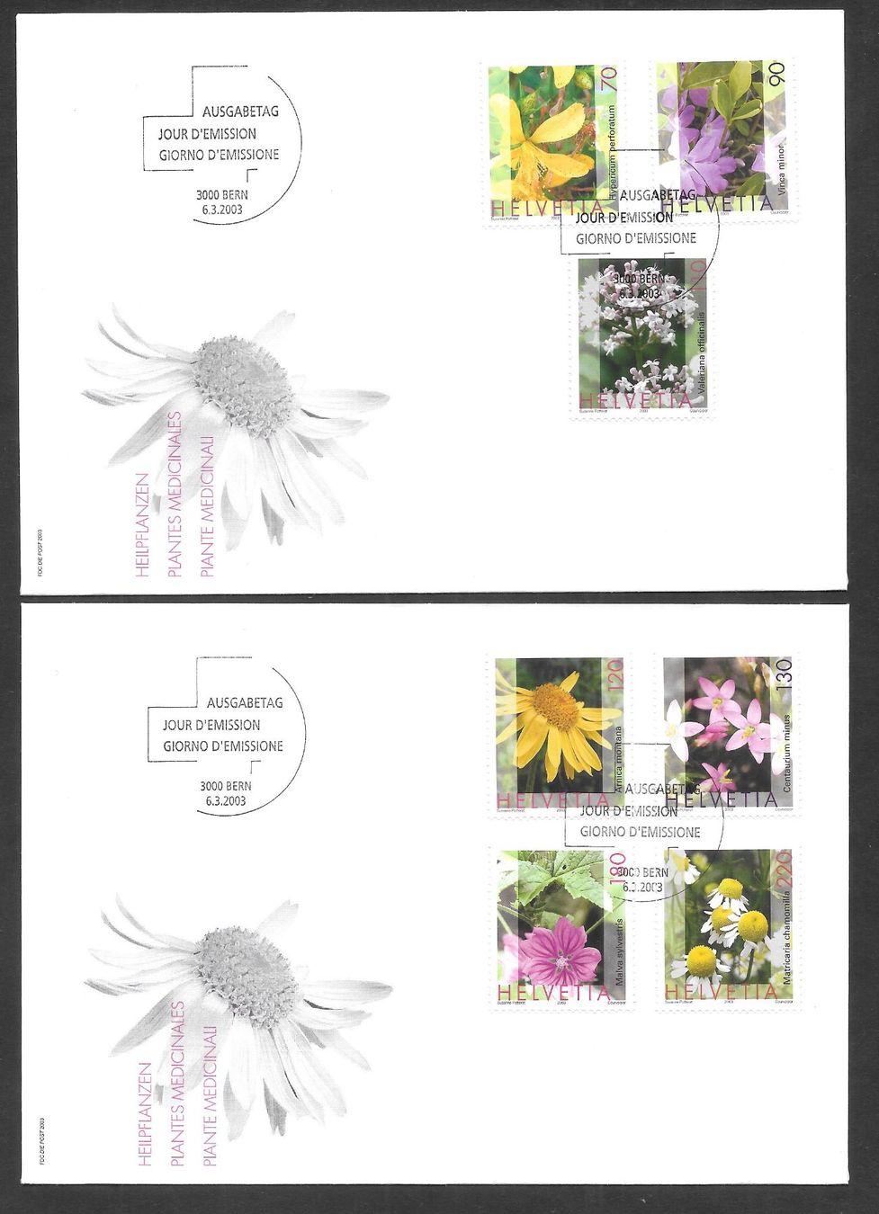 Alle Briefmarken: Werbemarken 2 FDC Serie 1073 - 1079 ET Bern 6.3.2003 – Neu (gemäss Beschreibung) aus Olten von clotaldi