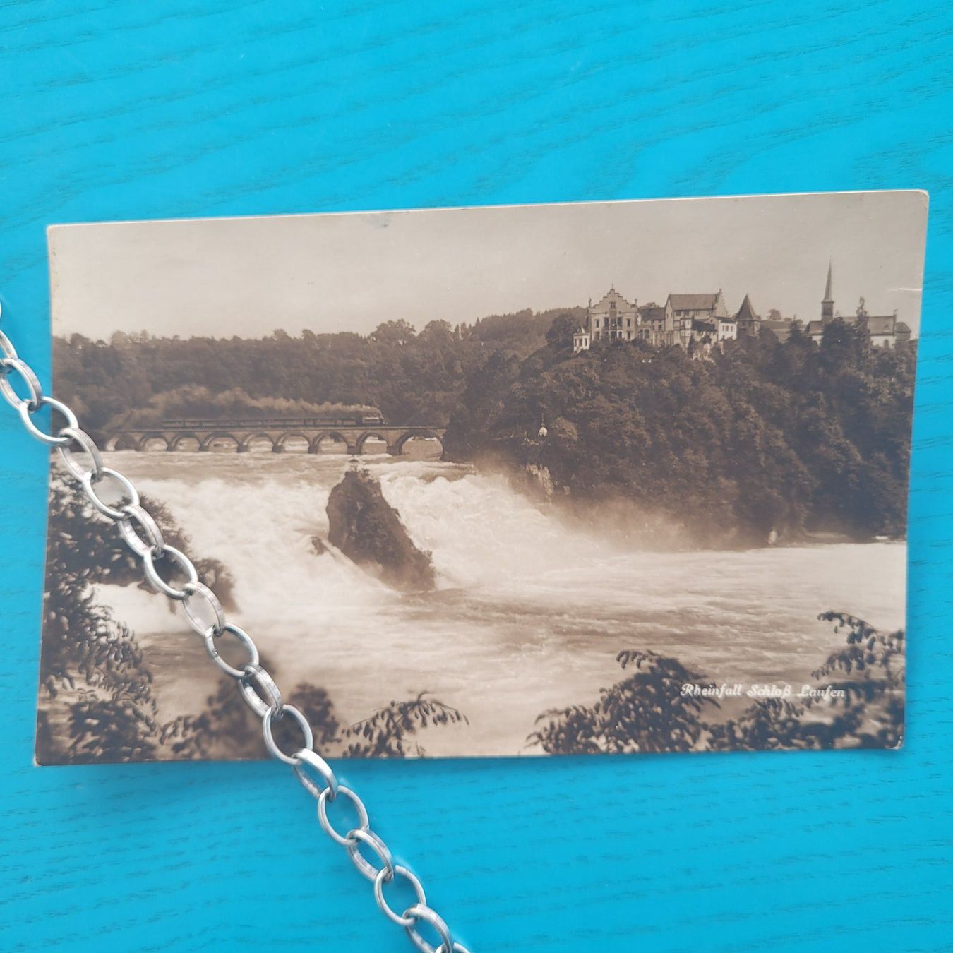 Cartoline postali: Rheinfall mit Schloss Laufen 1929 – Usato da SCHÜBELBACH venduto da CoKaHa