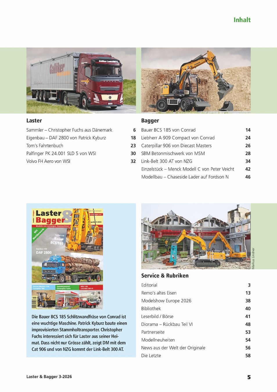 Riviste & Magazine: Laster & Bagger 3-2026 – Nuovo e nell'imballaggio originale da Urtenen-Schönbühl venduto da BAGGERMODELLE 1