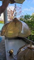 Vintage Hängelampe, Glas, goldfarben, Top Zustand!