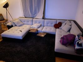 Sofa ‚Aria‘ 3-jährig, Stoff grau, Kunstleder schwarz