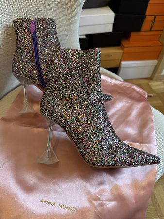 Amina Muaddi limited edition Giorgia glitter boot, new