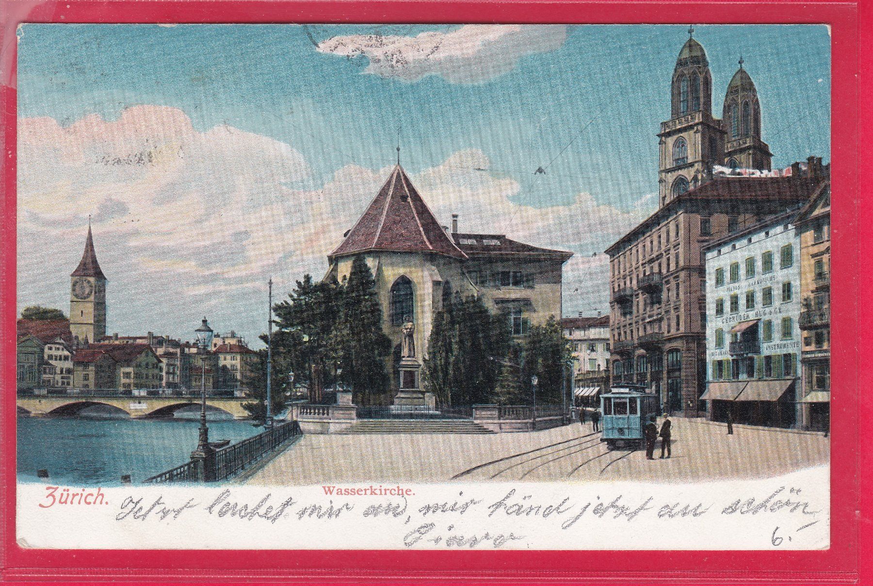 Cartoline postali: ZÜRICH, WASSERKIRCHE, 30.3.1907 – Usato da Oberrieden venduto da Gebirgsstelze