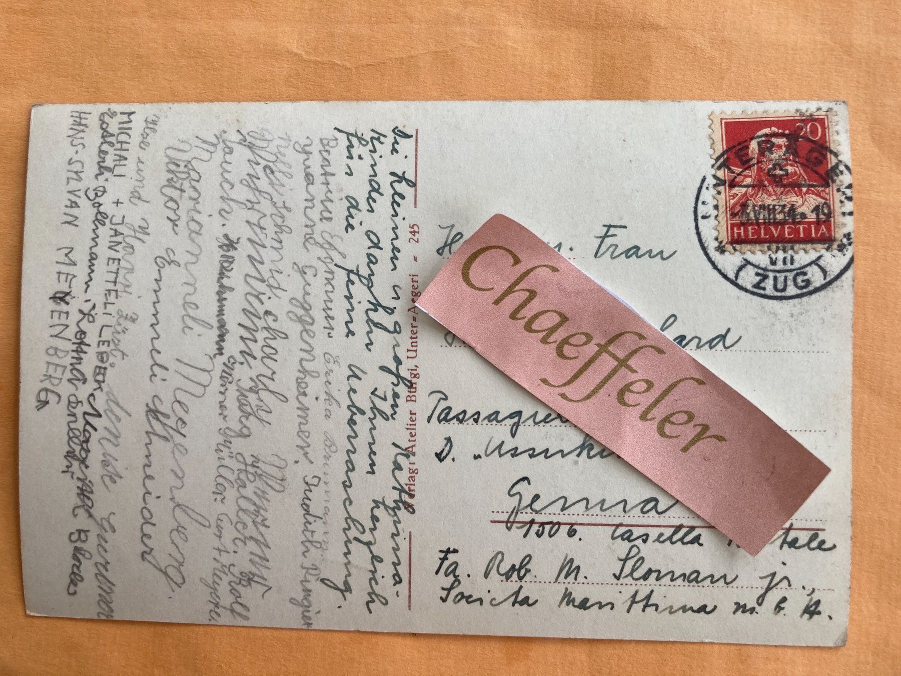 Cartoline postali: 1934 Aegerisee – Usato da Zürich venduto da Chaeffeler 1