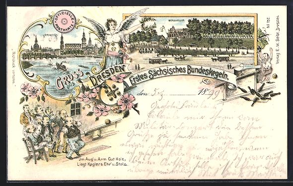 Cartoline postali: Litho Dresden, Erstes Sächs. Bundeskege – Usato da Berlin venduto da bartko-reher