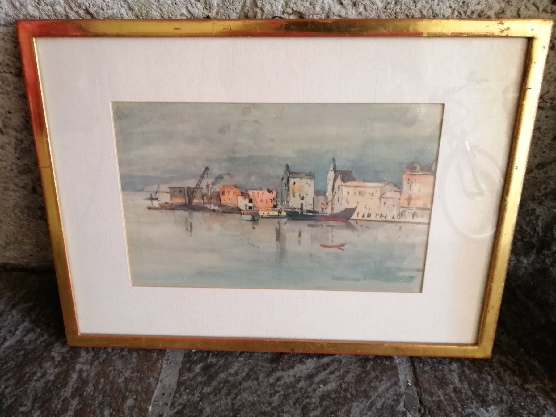 Tableaux: 2 Aquarelle, Hafenszene, von 1950 – D'occasion à Rheinfelden par Cleopatra2000