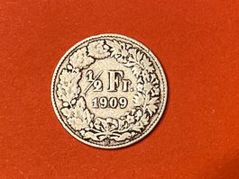 50 Rappen oder 1/2 Fr.1909 B ( Silber ) Auflage nur 1.0 Mio