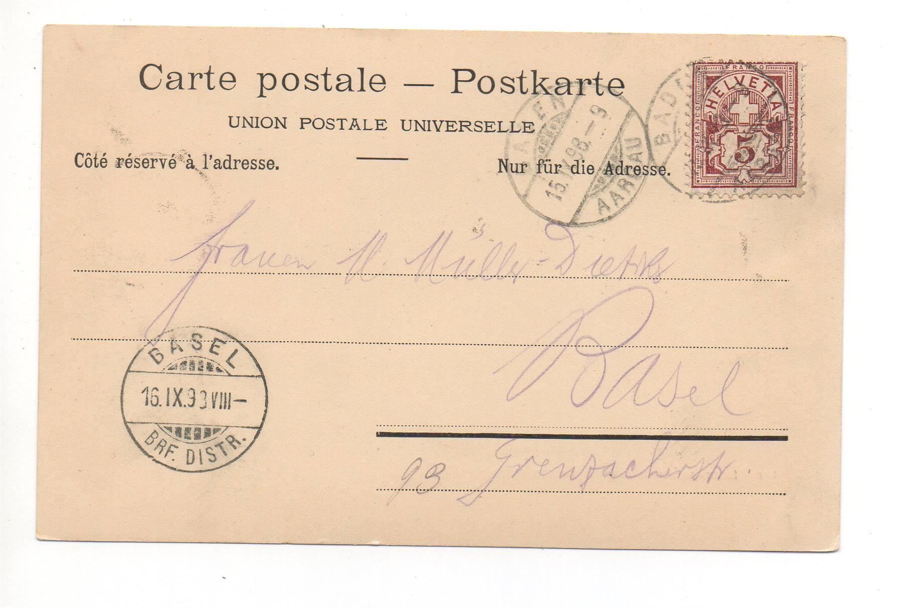Cartoline postali: ENNETBADEN 1898 – Usato da Jona venduto da philajona 1