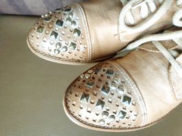 METINE SCHUHE 38 LEDER ITALY NIETEN SCHNÜRER BOOTS SHOES